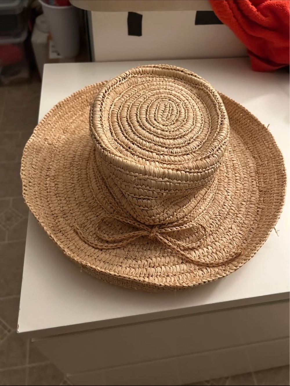 Woven Straw Sun Hat with Bow Trim - Natural Beige
